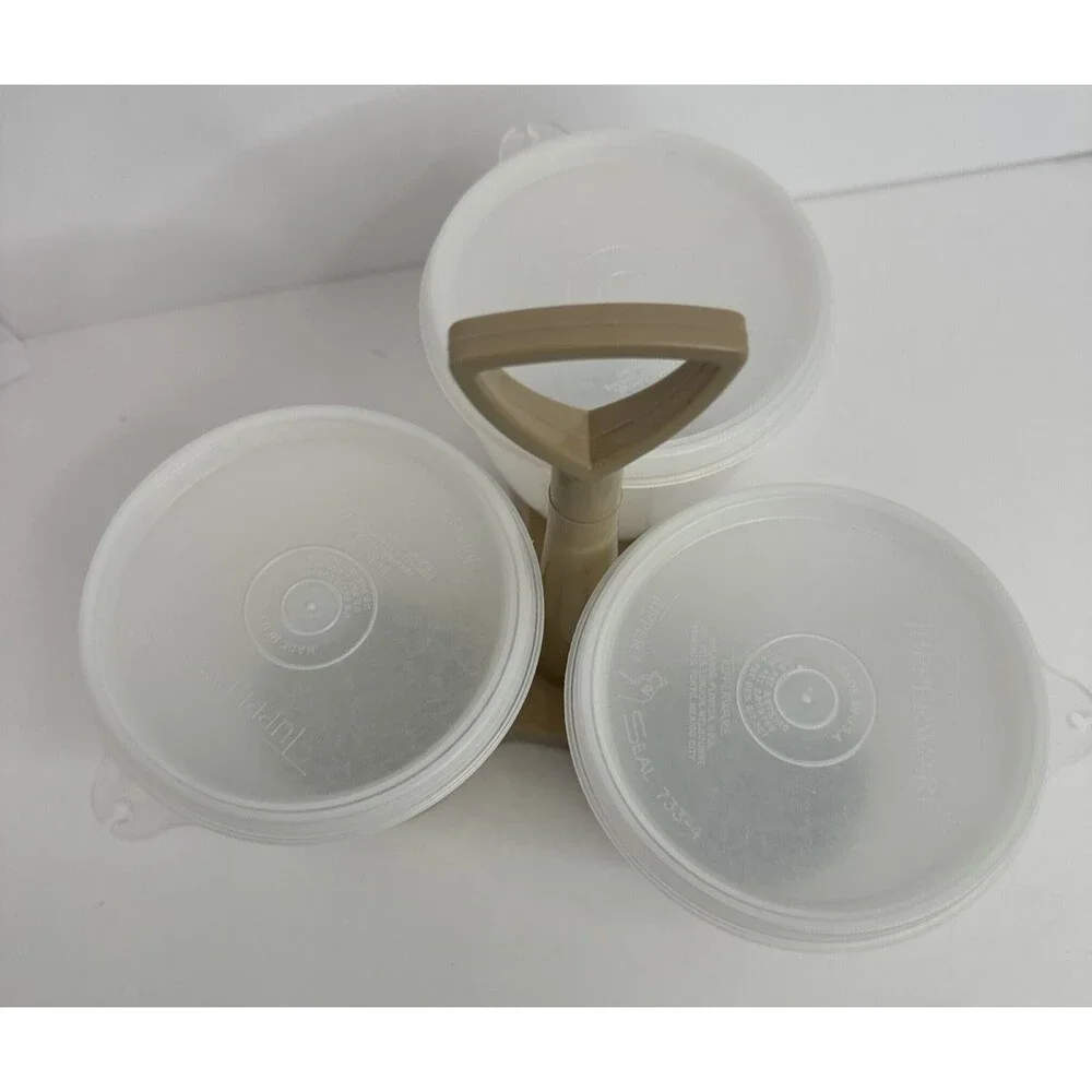 Vintage TUPPERWARE Triple Condiment Serving Caddy Handle Removable Bowls & Lids
